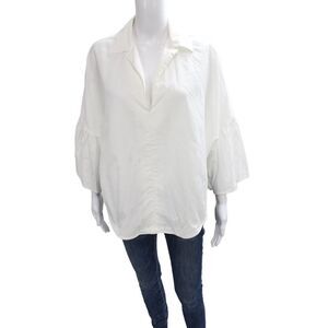 Tome Womens Tunic Blouse Cotton Collared 3/4 Sleeve White Classic Size S